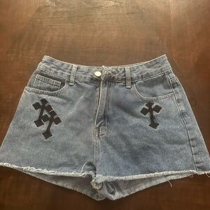 Denim Shorts with Black Cross Design